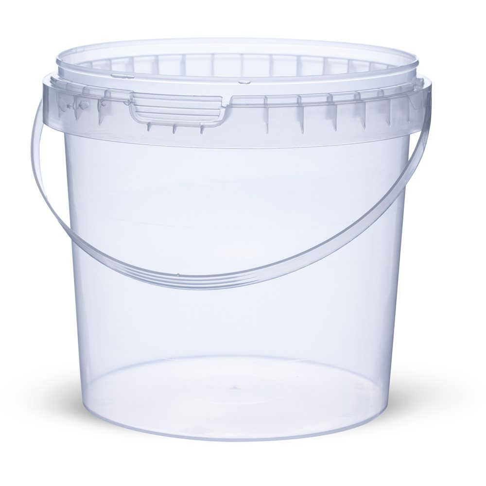דלי 1 ליטר שקוף עם ידית פלסטיק והוכחת פתיחה