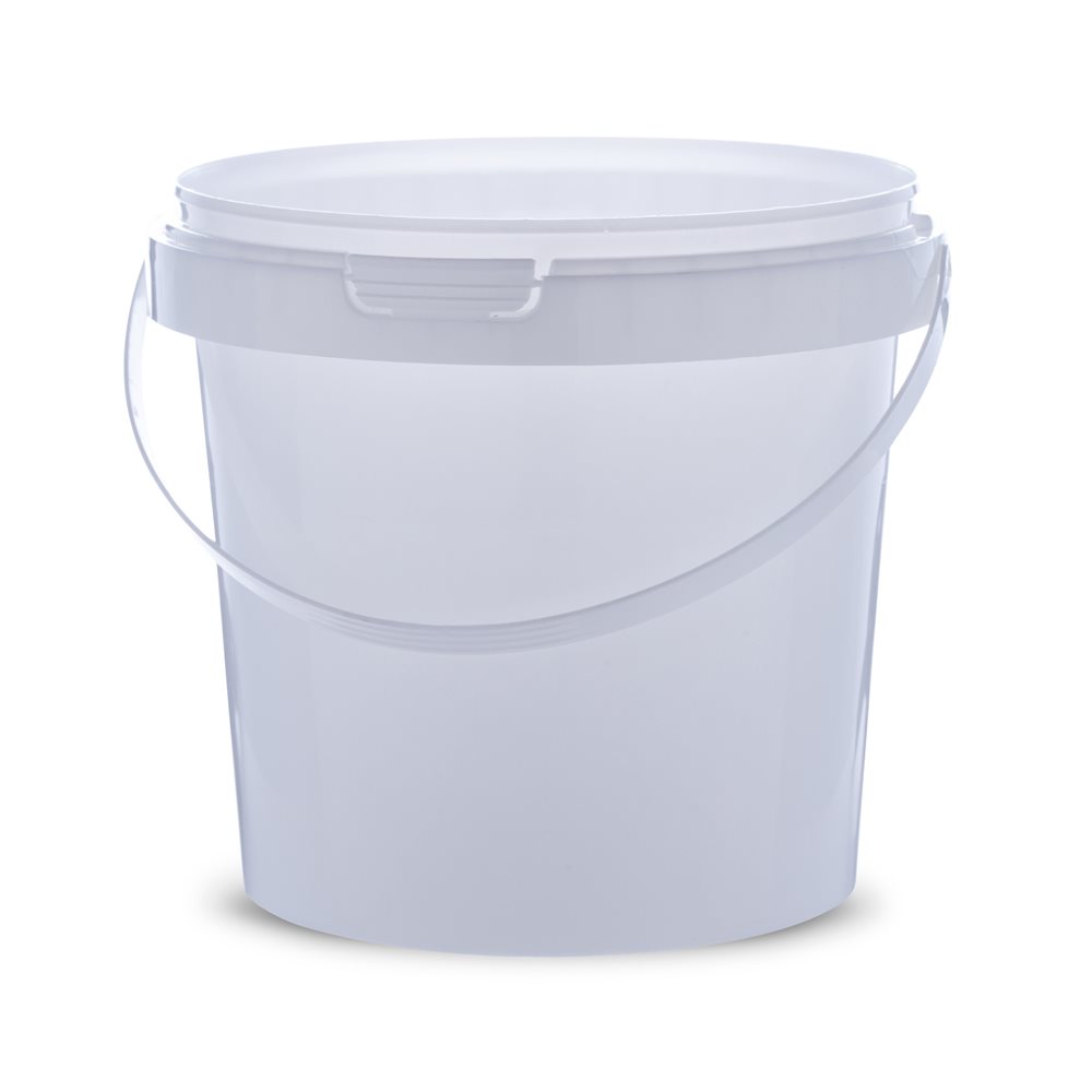דלי 1 ליטר לבן עם ידית פלסטיק והוכחת פתיחה