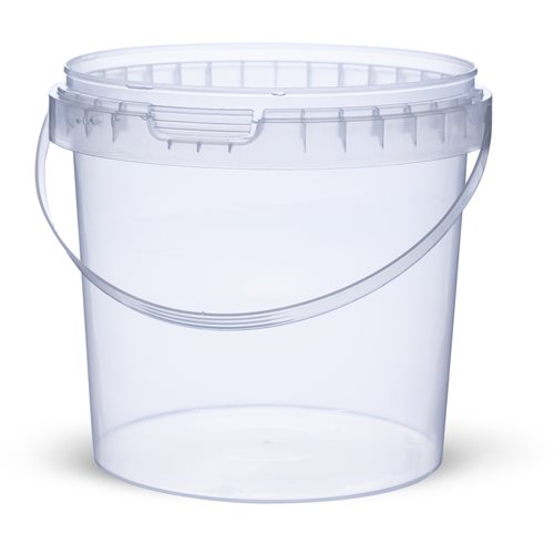 דלי 1 ליטר שקוף עם ידית פלסטיק והוכחת פתיחה